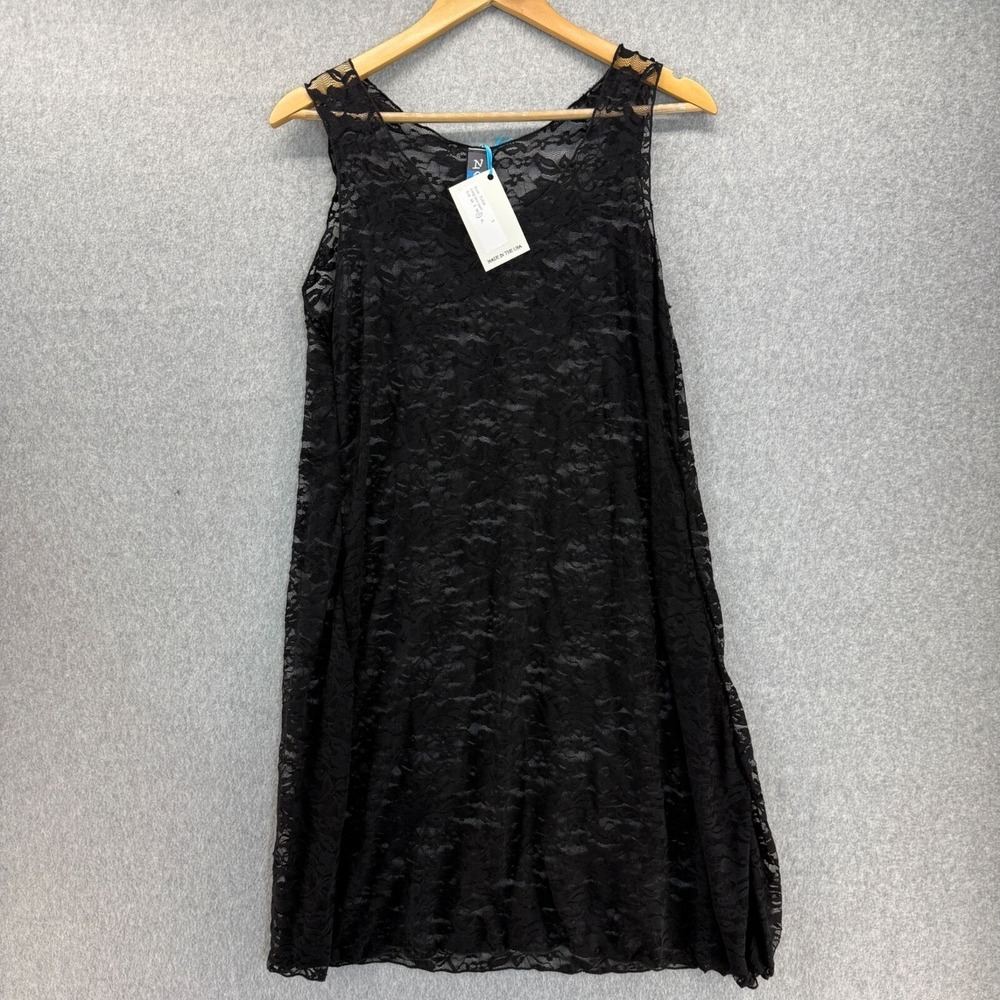 NoBlu Womens Size Large Sleeveless Tank Dress Black Sheer Long Lace Layer NWT